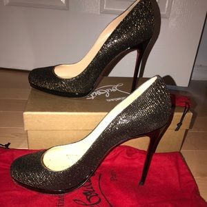 Christian Louboutin Black and Gold Glitter Pumps